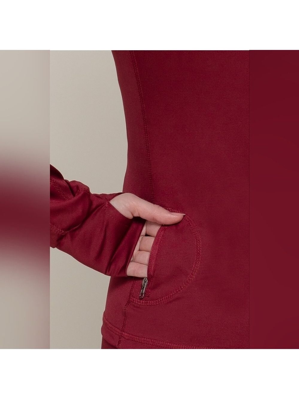New Burgundy Zip-Up Slim Fit Yoga Jacket Women's Size S-L - Picture 3 of 5